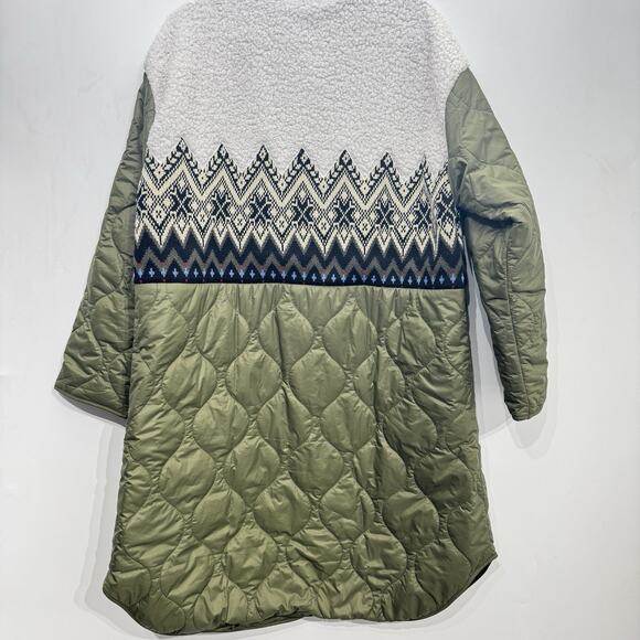 By Anthropologie Fairisle Mixed Coat Sz M Multicolor Quilted Snap Closure Boho - Picture 3 of 11